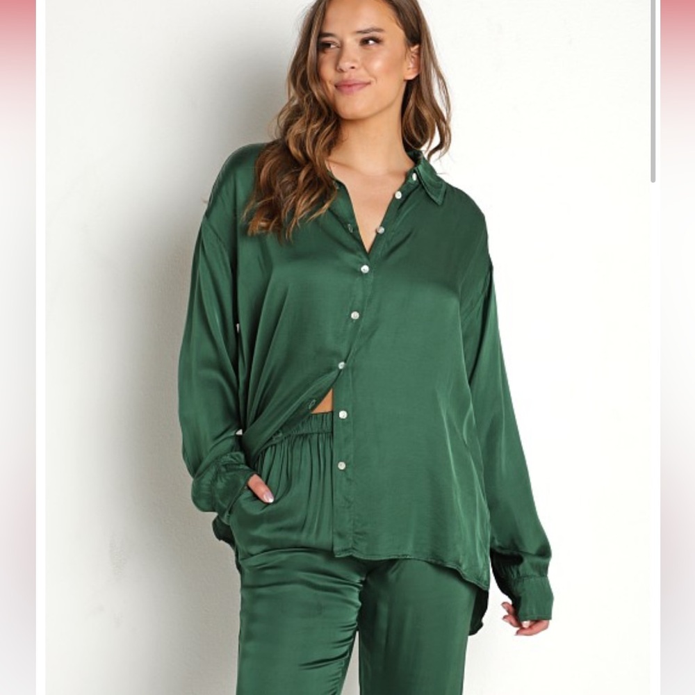 EUC DONNI Silky button down Kelly XXL Green